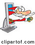 Cartoon Vector of a Santa with Email Symbol Emerging from Computer Screen by Toonaday