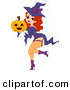 Cartoon Vector of a Sexy Halloween Witch Pinup Girl Holding a Jack O'Lantern by BNP Design Studio