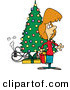 Cartoon Vector of a Smoking Electric Hazard Beside a Christmas Tree and Woman Just Noticing It by Toonaday