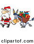 Cartoon Vector of a Tired Santa Walking with Bag of Presents on His Donkey by Toonaday