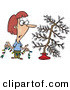Cartoon Vector of a Unhappy Woman Decorating Scrawny Christmas Tree by Toonaday