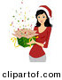 Cartoon Vector of a Young Lady Holding a Gift Box of Confetti for Christmas by BNP Design Studio