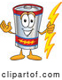 Cartoon Vector of Battery Mascot Character Holding a Bolt of Energy and Welcoming by Mascot Junction