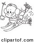 Cartoon Vector of Cartoon Baby Girl Skiing - Coloring Page Outline by Toonaday