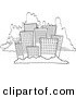 Cartoon Vector of Cartoon City Skyline Against Clouds - Coloring Page Outline by Toonaday