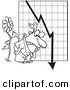Cartoon Vector of Cartoon Flower Tapping on a Man by a Failing Chart - Coloring Page Outline by Toonaday