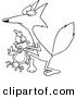 Cartoon Vector of Cartoon Fox Stealing a Chicken - Coloring Page Outline by Toonaday