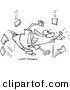Cartoon Vector of Cartoon Guy Ducking from the Falling Sky - Coloring Page Outline by Toonaday