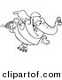 Cartoon Vector of Cartoon Roller Blading Elephant - Coloring Page Outline by Toonaday