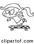 Cartoon Vector of Cartoon Skateboarding Girl - Coloring Page Outline by Toonaday