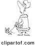 Cartoon Vector of Cartoon Snotty Woman Walking Her Tiny Dog - Coloring Page Outline by Toonaday