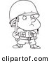 Cartoon Vector of Cartoon Strict Soldier Boy - Coloring Page Outline by Toonaday