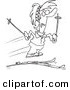 Cartoon Vector of Cartoon Woman Losing Her Skis - Coloring Page Outline by Toonaday