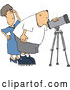 Cartoon Vector of Chubby White Male Astronomer and His Wife Looking Through a Telescope by Djart