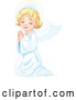 Cartoon Vector of Cute Blond Angel Girl Kneeling in Prayer by Pushkin
