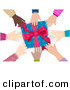 Cartoon Vector of Diverse Group of Hands Reaching for a Present by BNP Design Studio