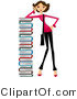 Cartoon Vector of Girl Leaning Against Tall Stack of School Books by BNP Design Studio