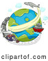 Cartoon Vector of Globe with a Train Ship and Airplane by BNP Design Studio