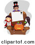 Cartoon Vector of Halloween Kids with Blank Sign on a Chair by BNP Design Studio