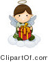 Cartoon Vector of Happy Angel Sitting on Cloud with Present by BNP Design Studio