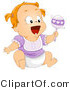 Cartoon Vector of Happy Baby Girl Laughing and Shaking a Rattle Toy by BNP Design Studio