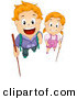 Cartoon Vector of Happy Boy and Girl with Hiking Sticks by BNP Design Studio