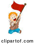 Cartoon Vector of Happy Boy Running with Red Flag by BNP Design Studio