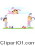 Cartoon Vector of Happy Children Surrounding a Blank Sign on Easter by BNP Design Studio