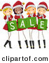 Cartoon Vector of Happy Christmas Girls Wearing Santa Suits While Holding Sale Shopping Bags by BNP Design Studio