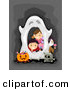 Cartoon Vector of Happy Halloween Kids Peeking Through a Spooky Ghost Border Frame by BNP Design Studio