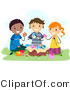 Cartoon Vector of Happy Kids Painting Eater Eggs Outside by BNP Design Studio