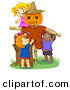 Cartoon Vector of Happy Kids Playing by a Scarecrow by BNP Design Studio
