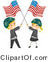 Cartoon Vector of Happy Memorial Day Kids Wearing Helmets and Holding American Flags by BNP Design Studio