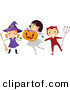 Cartoon Vector of Happy Witch, Angel, and Devil Kids Playing on Halloween by BNP Design Studio