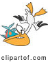 Cartoon Vector of Hungry Pelican Swooping up a Fish by Toonaday