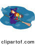 Cartoon Vector of Kids and a Witch Flying on a Broomstick by BNP Design Studio