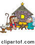 Cartoon Vector of Kids Playing Religious Nativity Scene with Dog by Toonaday