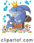 Cartoon Vector of Shark Sitting in a Treasure Chest and Surrounded by Booty by Visekart