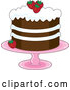 Cartoon Vector of Strawberry Shortcake with Whipped Cream Icing and Garnished with Fresh Strawberries by Maria Bell