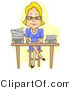 Cartoon Vector of Teacher Sitting at Desk with Legs Crossed While Grading Tests by BNP Design Studio