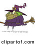 Halloween Cartoon Vector of a Obese Witch Riding Broomstick by Toonaday