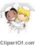 Vector Cartoon of Happy Black and White Graduate Girls Hugging by BNP Design Studio
