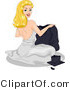 Vector Cartoon of Happy Graduation Pinup Girl Folding a Gown by BNP Design Studio