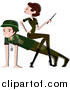 Vector Graphic of AnArmy Woman Sitting on a Man's Back While He Does Push Ups in Military Camp by BNP Design Studio