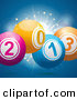 Vector of 2013 New Year Bingo Balls over Fireworks Bursting on Blue Background by Elaineitalia