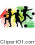 Vector of 3 Silhouetted Children Playing Soccer Ball over Colorful Scribbles by Chromaco