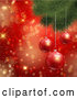 Vector of 3d Baubles Hanging from a Christmas Tree over Gold Bokeh and Red Snowflakes by KJ Pargeter
