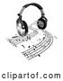 Vector of 3d Headphones with Sheet Music Streaming from Speakers by AtStockIllustration