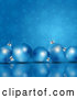 Vector of 3d Row of Christmas Baubles on a Reflective Surface over Blue and Snowflakes by KJ Pargeter