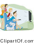 Vector of 4 Family Members and Their Dog Watching Television in a Theater Room by BNP Design Studio